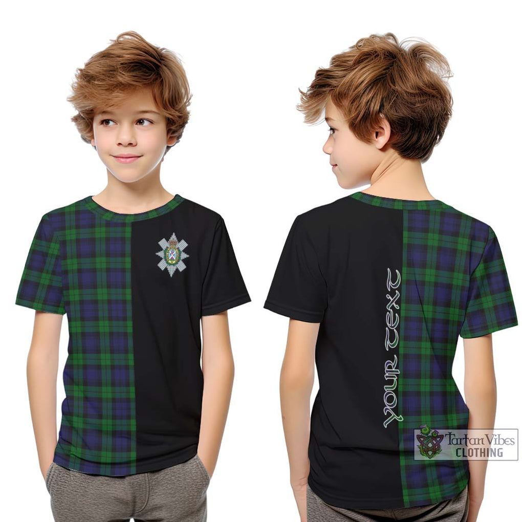 Black Watch Tartan Kid T-Shirt with Family Crest and Half Of Me Style Youth XL Size14 - Tartanvibesclothing Shop