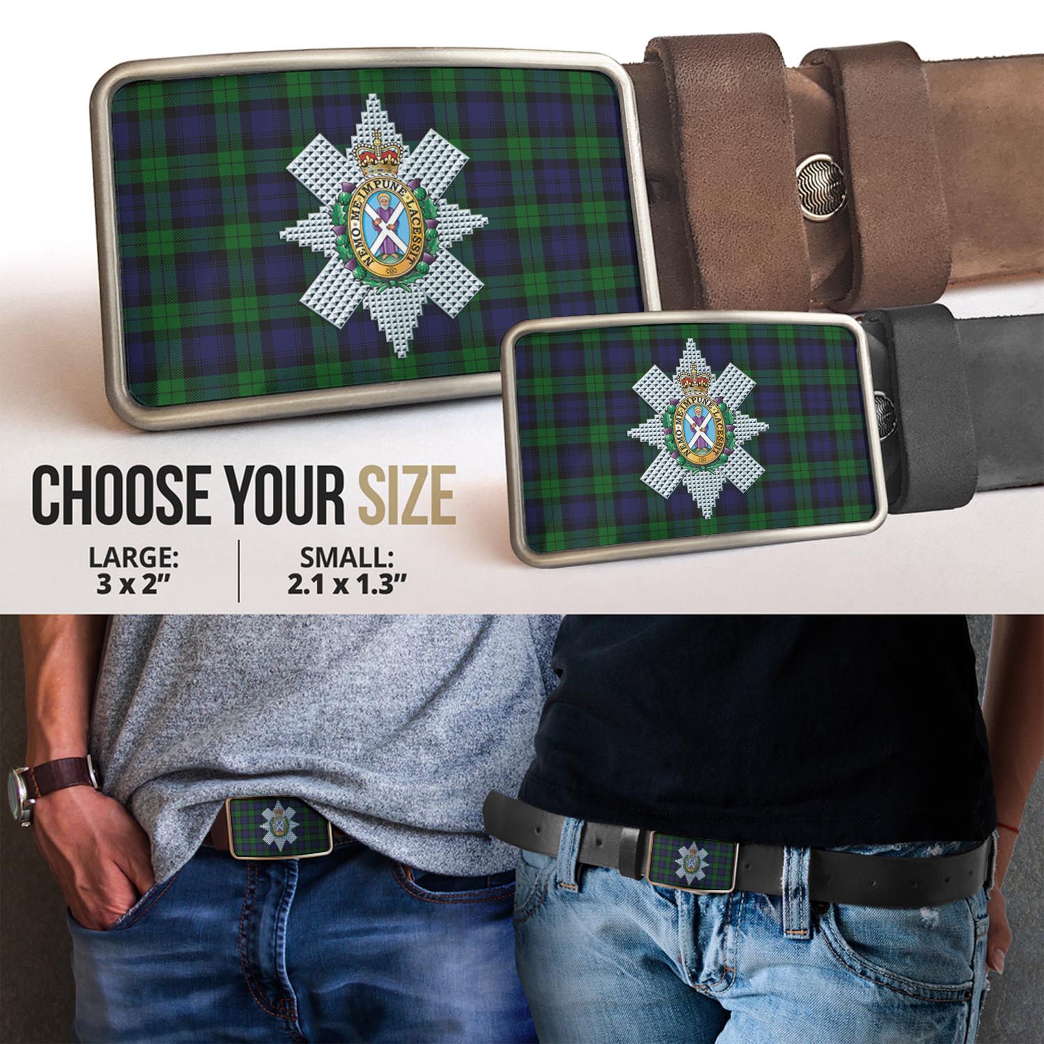 Black Watch Tartan Belt Buckles with Family Crest - Tartanvibesclothing