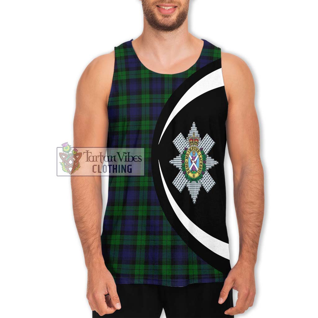 Tartan Vibes Clothing Black Watch Tartan Men's Tank Top with Family Crest Circle Style