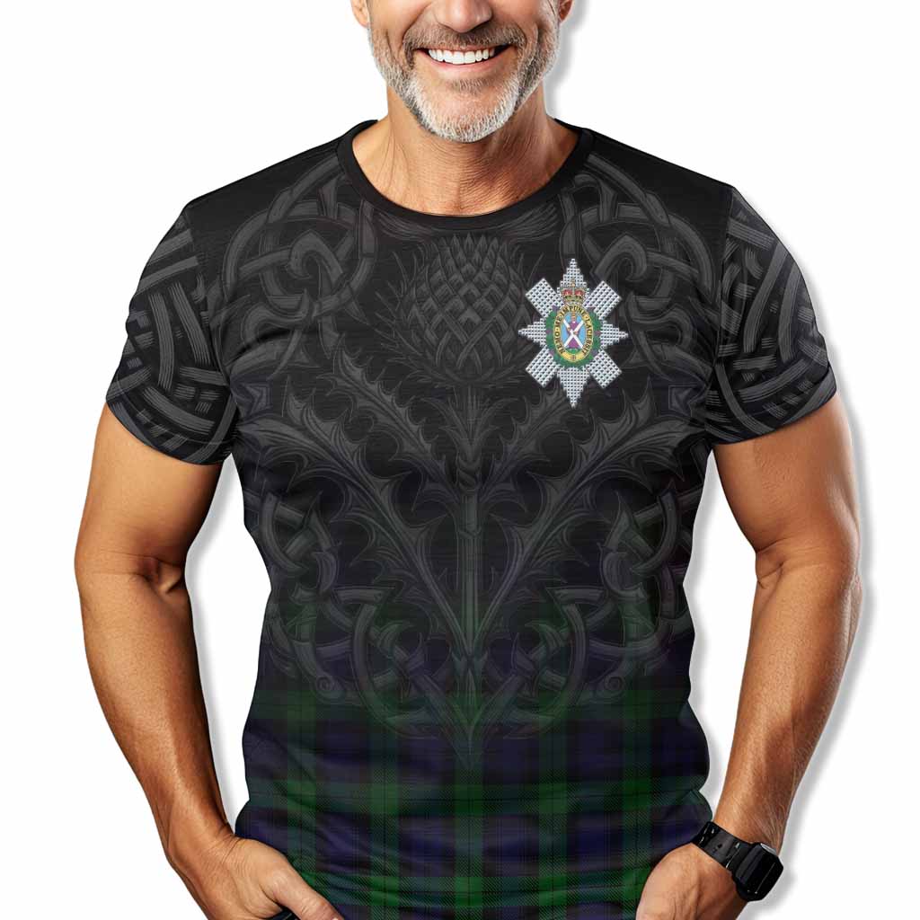 Tartan Vibes Clothing Black Watch Tartan T-Shirt with Family Crest Celtic Thistle Vibes