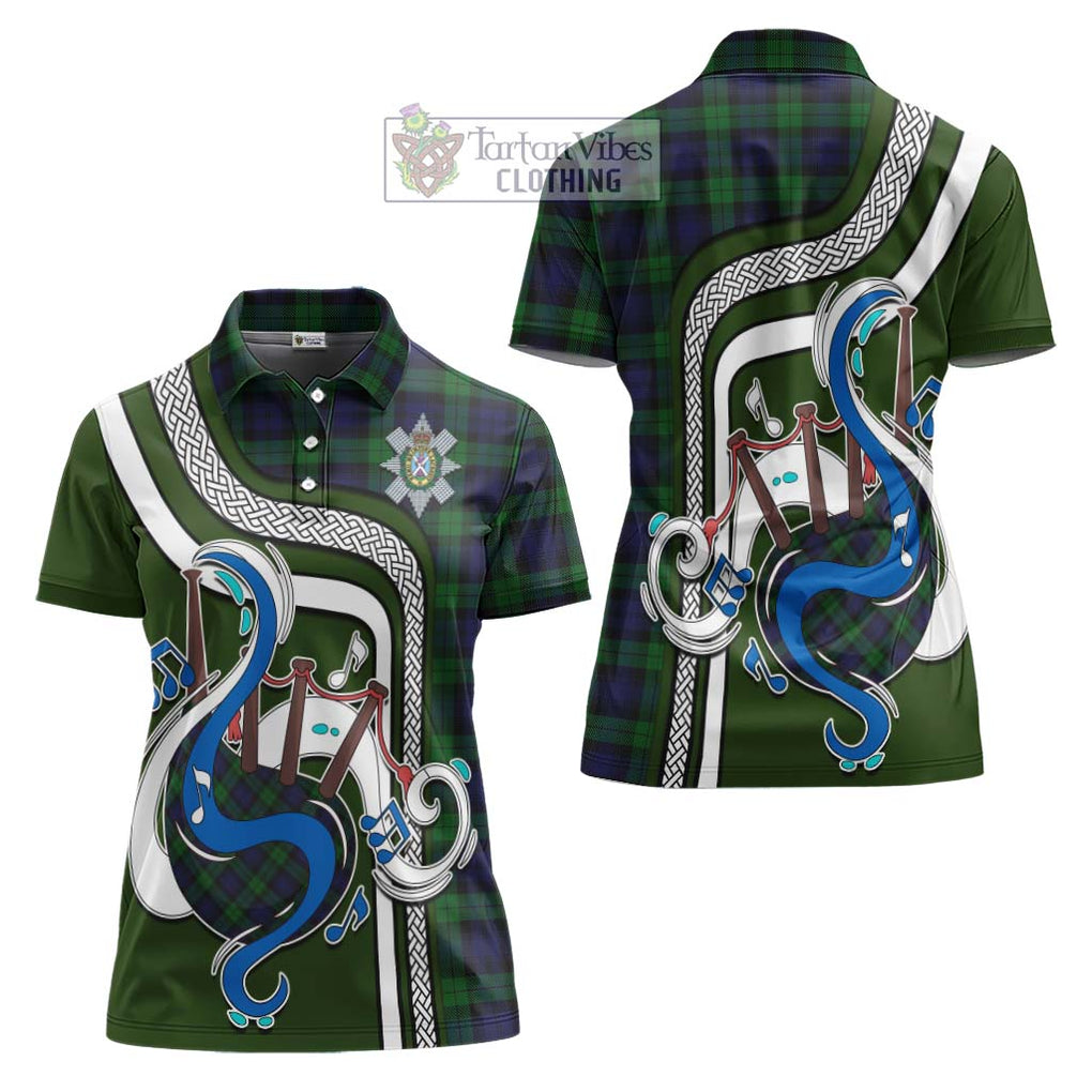 Black Watch Tartan Women's Polo Shirt with Epic Bagpipe Style Women - Tartanvibesclothing Shop