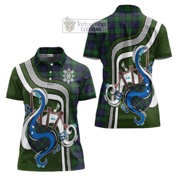 Black Watch Tartan Women's Polo Shirt with Epic Bagpipe Style