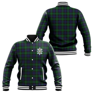 Black Watch Tartan Baseball Jacket with Family Crest