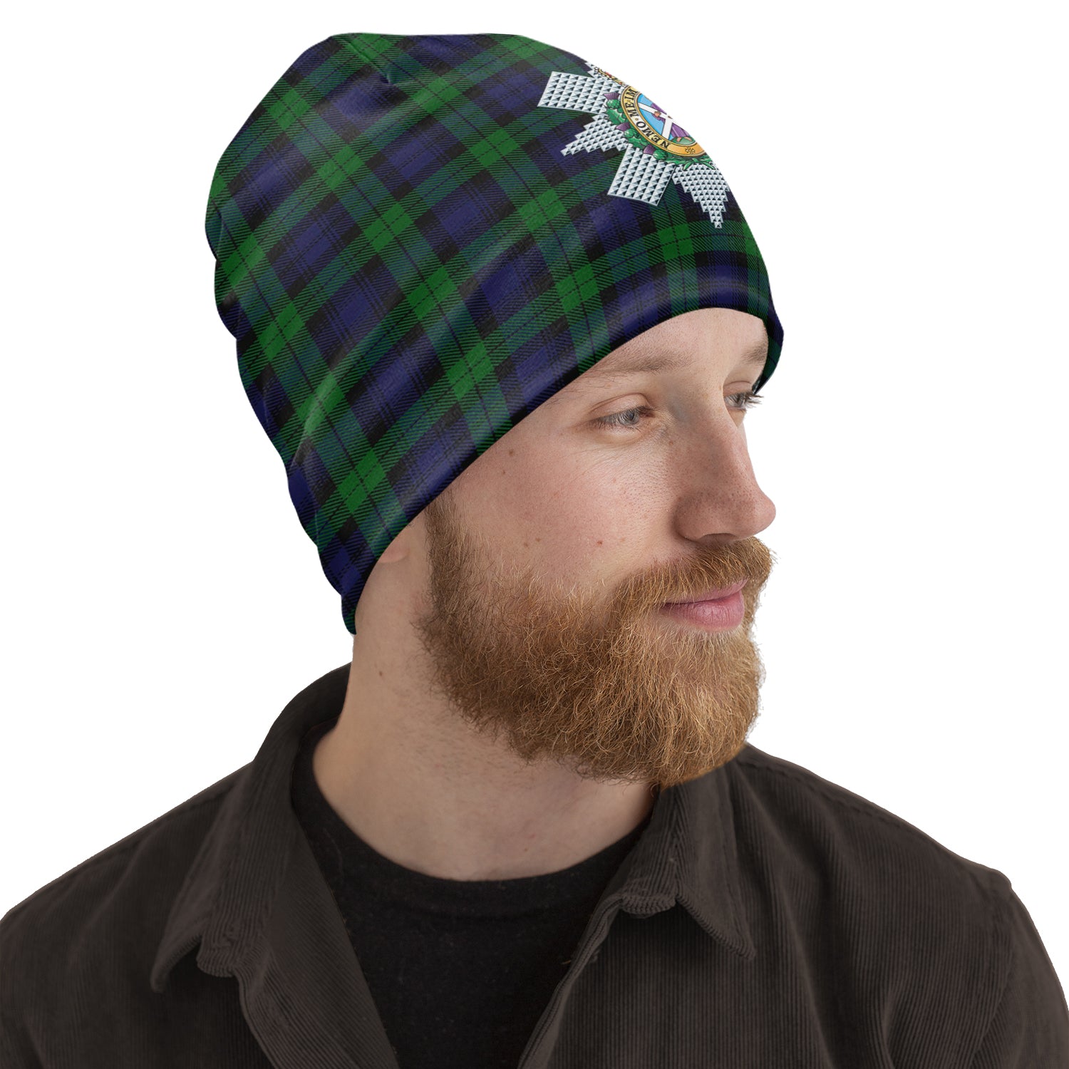 Black Watch Tartan Beanies Hat with Family Crest One Size 10.5*10.2 inches - Tartan Vibes Clothing