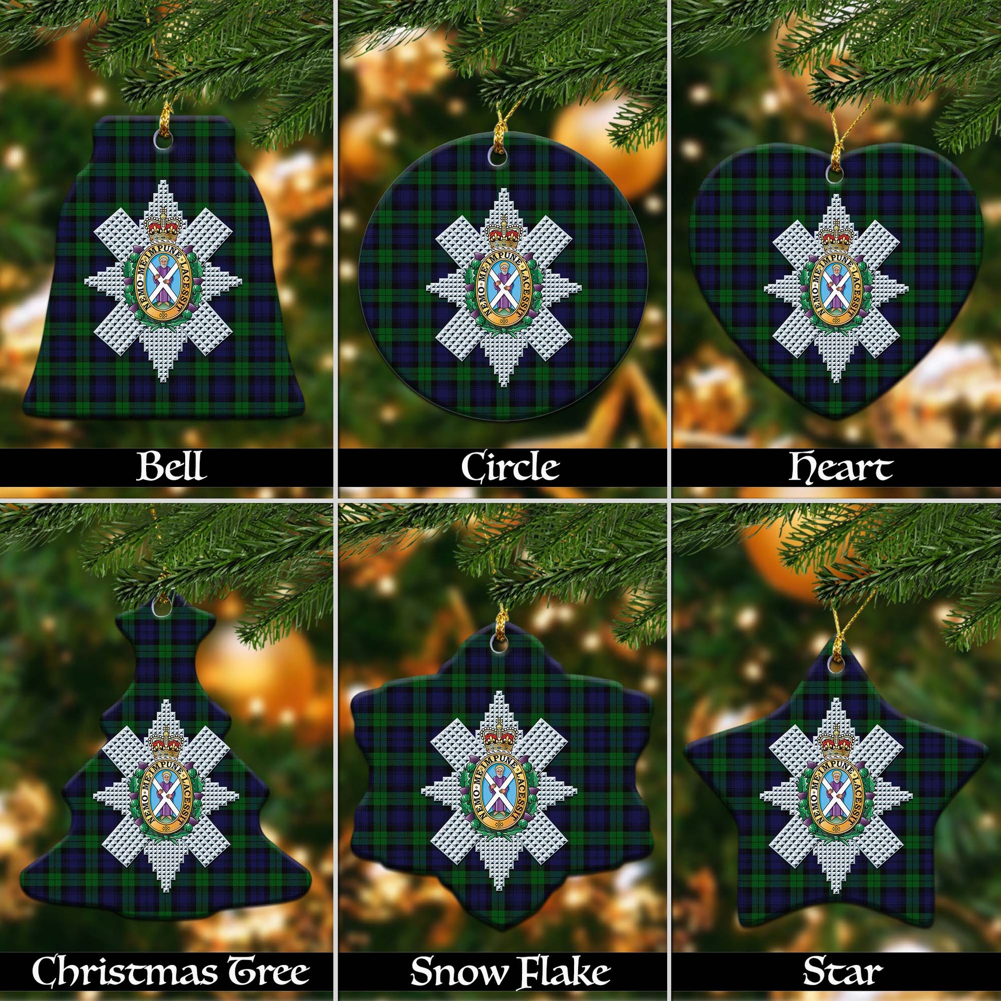 Black Watch Tartan Christmas Ornaments with Family Crest Ceramic Bell Pack 1: ornament * 1 piece - Tartanvibesclothing