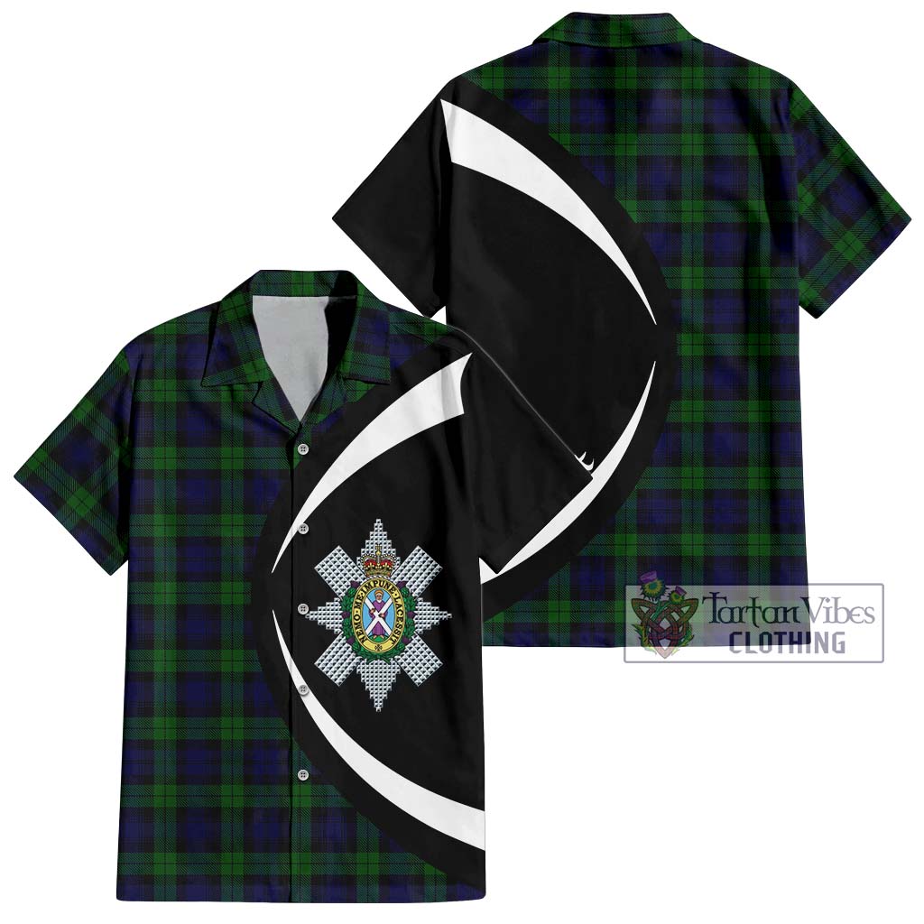 Black Watch Tartan Short Sleeve Button Up with Family Crest Circle Style Kid - Tartan Vibes Clothing