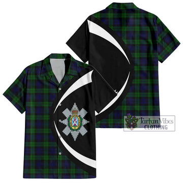 Black Watch Tartan Short Sleeve Button Up with Family Crest Circle Style