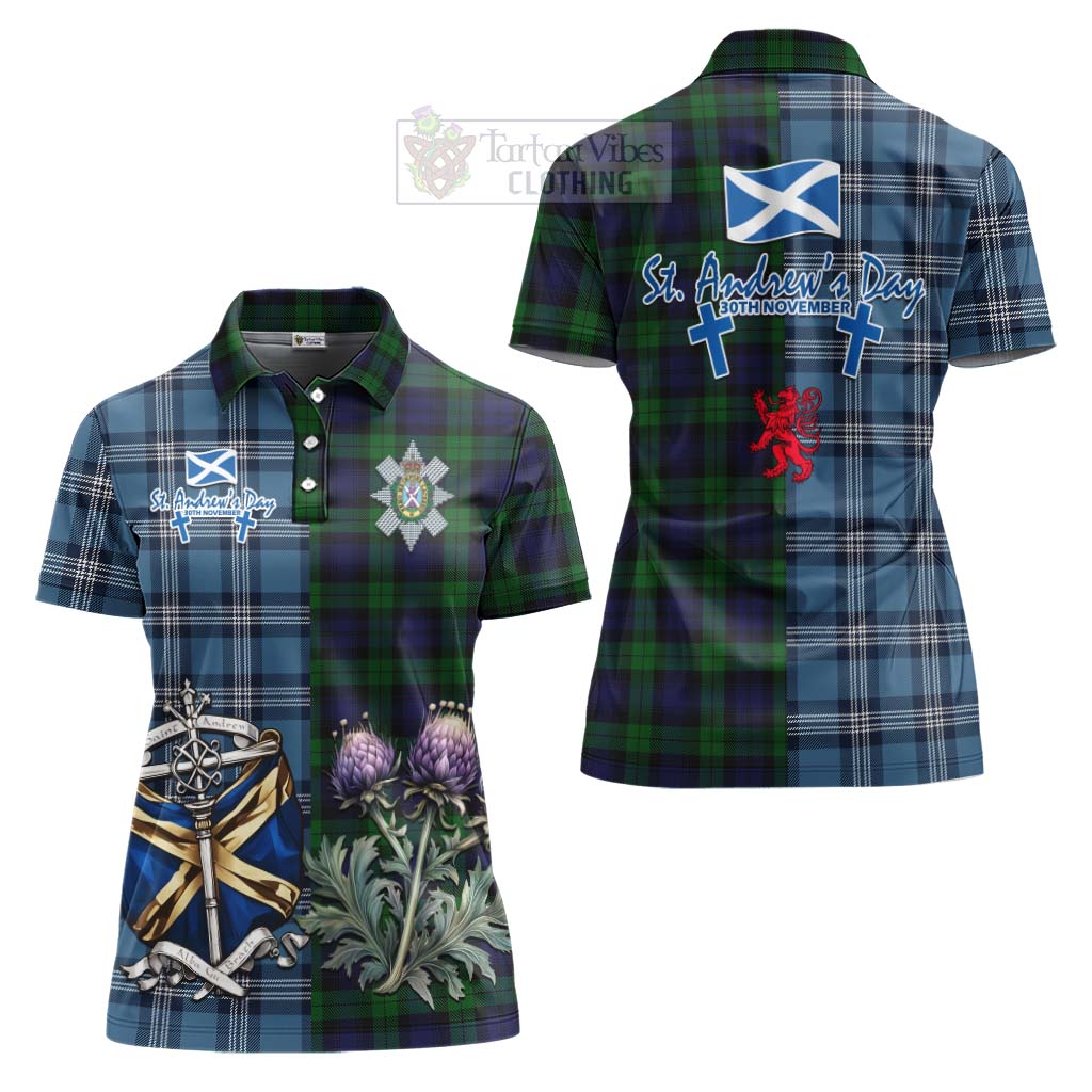 Tartan Vibes Clothing Black Watch Tartan Women's Polo Shirt Happy St. Andrew's Day Half Tartan Style