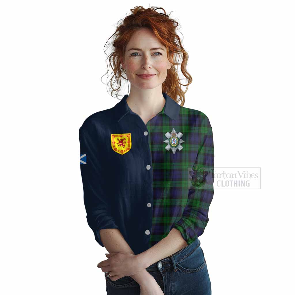 Tartan Vibes Clothing Black Watch Tartan Women's Casual Shirt Alba with Scottish Lion Royal Arm Half Style