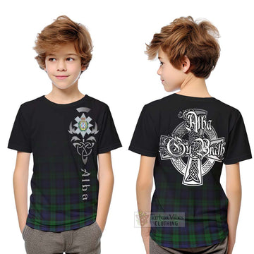 Black Watch Tartan Kid T-Shirt Featuring Alba Gu Brath Family Crest Celtic Inspired