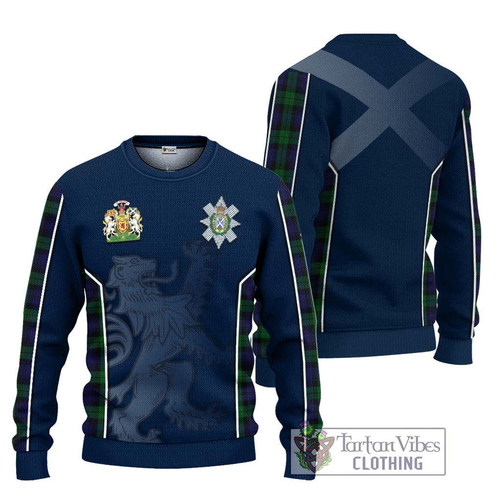 Black Watch Tartan Knitted Sweater with Family Crest and Lion Rampant Vibes Sport Style Unisex - Tartan Vibes Clothing