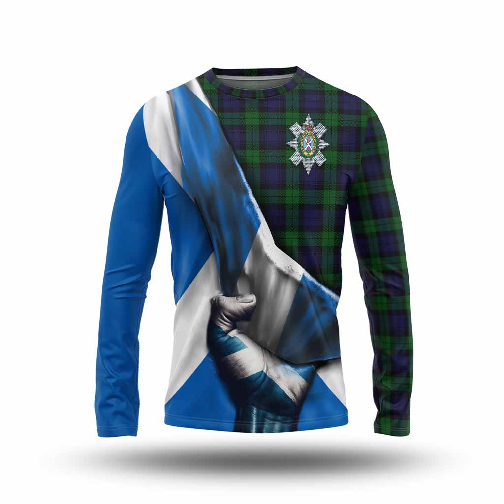 Tartan Vibes Clothing Black Watch Tartan Long Sleeve T-Shirt with Family Crest Scotland Patriotic Style