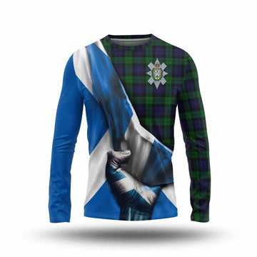 Black Watch Tartan Long Sleeve T-Shirt with Family Crest Scotland Patriotic Style