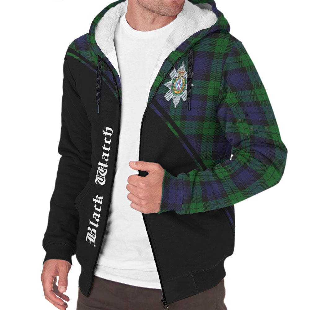 Black Watch Tartan Sherpa Hoodie with Family Crest Curve Style Unisex - Tartanvibesclothing