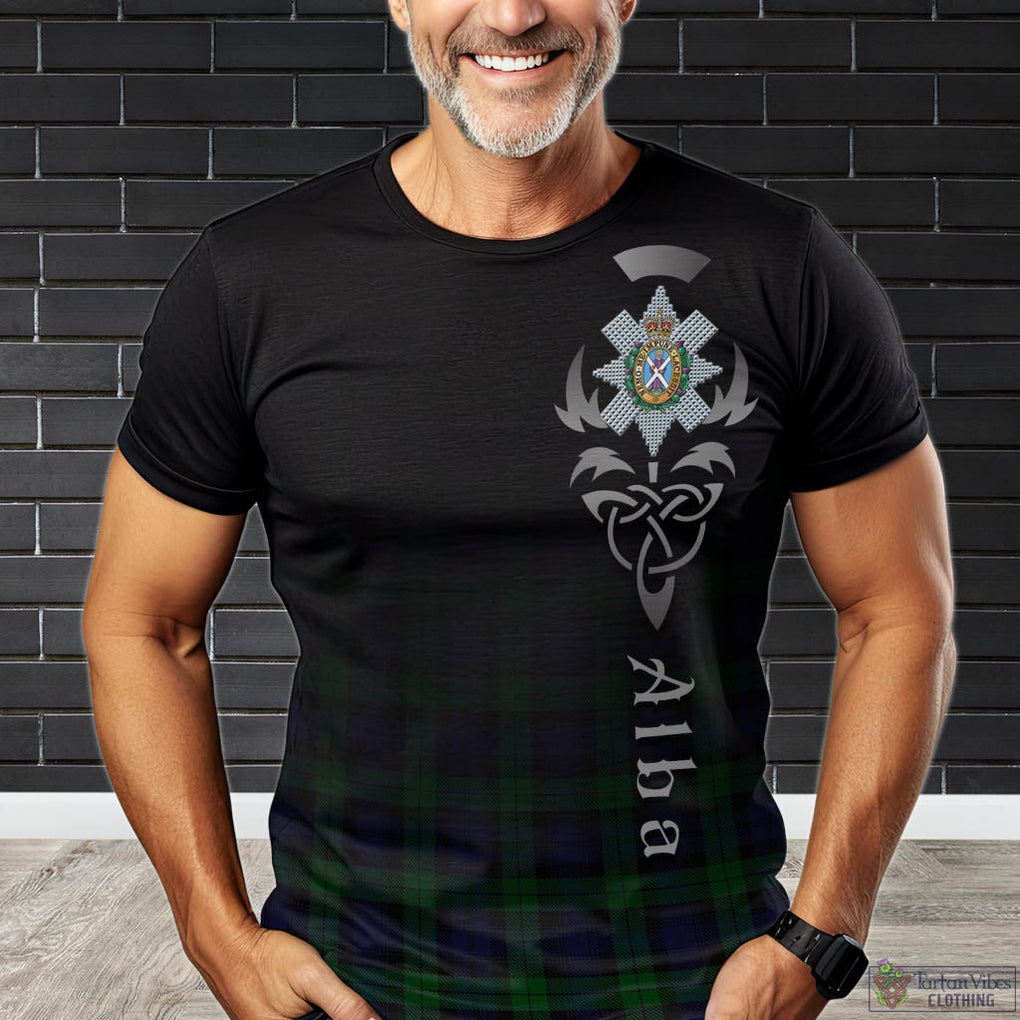 Tartan Vibes Clothing Black Watch Tartan T-Shirt Featuring Alba Gu Brath Family Crest Celtic Inspired