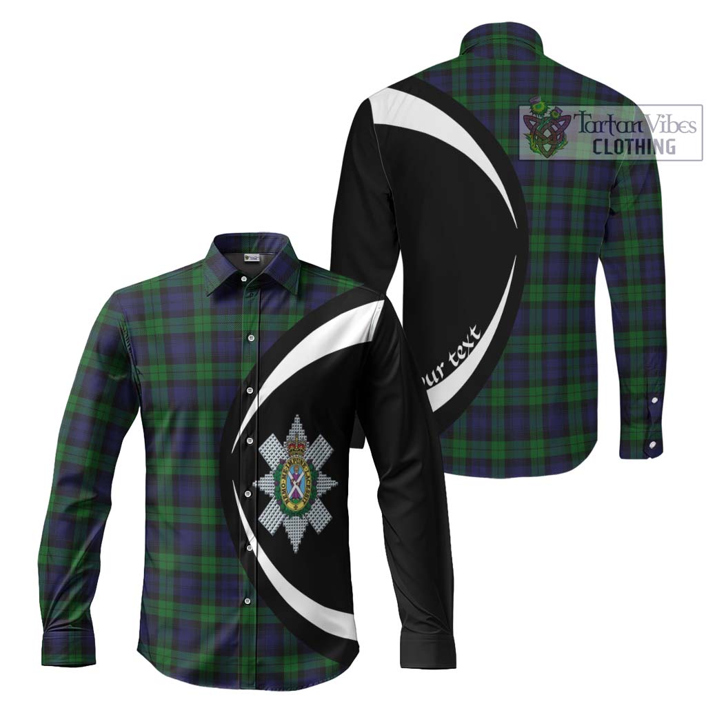 Black Watch Tartan Long Sleeve Button Up with Family Crest Circle Style Men's Shirt S - Tartan Vibes Clothing