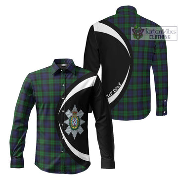 Black Watch Tartan Long Sleeve Button Up with Family Crest Circle Style