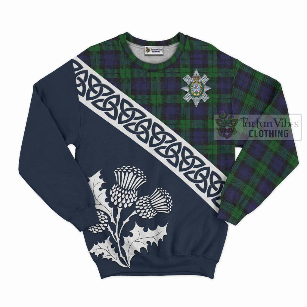 Tartan Vibes Clothing Black Watch Tartan Sweatshirt Featuring Thistle and Scotland Map