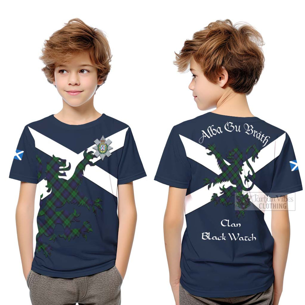 Tartan Vibes Clothing Black Watch Tartan Lion Rampant Kid T-Shirt – Proudly Display Your Heritage with Alba Gu Brath and Clan Name