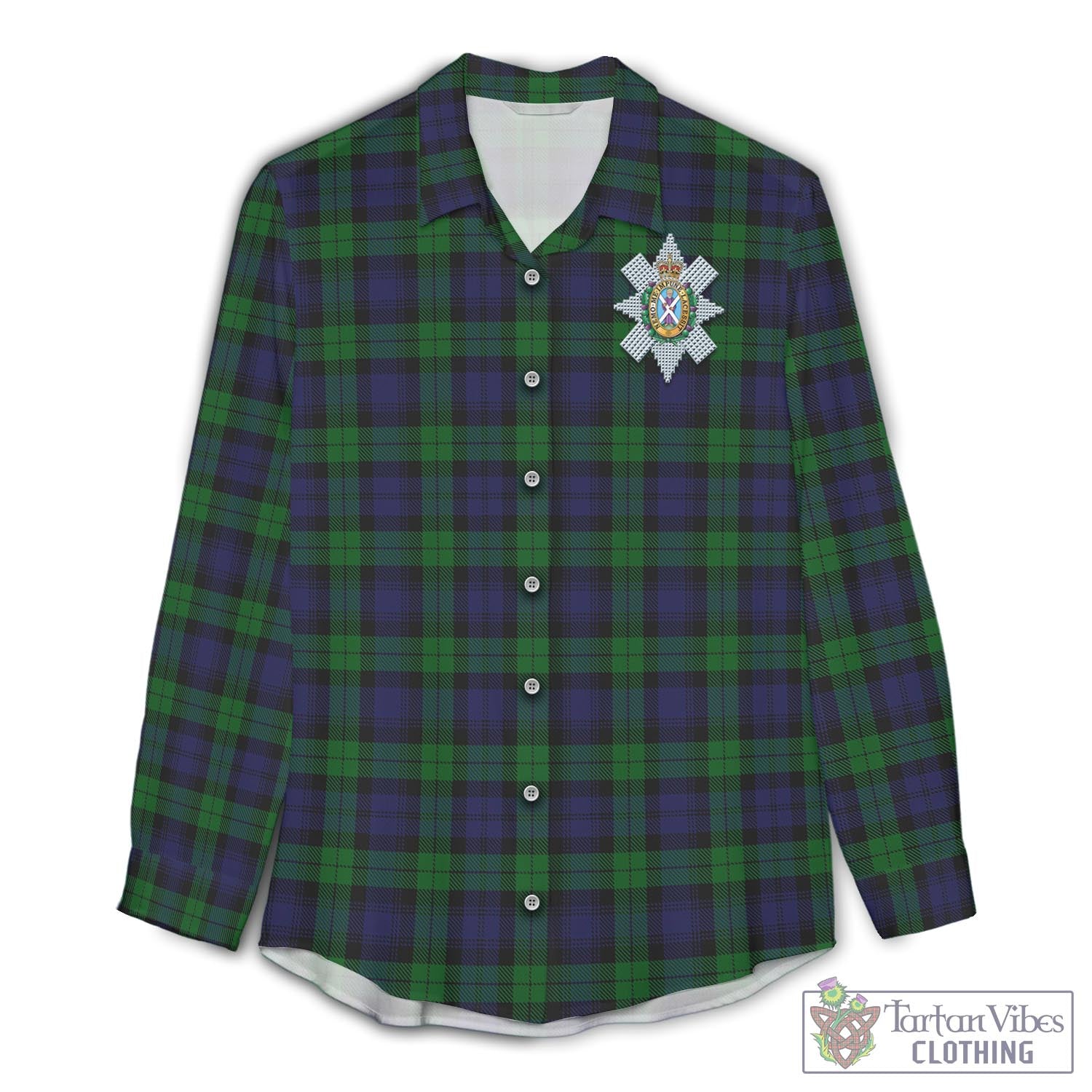 Tartan Vibes Clothing Black Watch Tartan Womens Casual Shirt with Family Crest