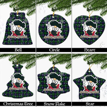 Black Watch Tartan Christmas Ceramic Ornaments with Scottish Gnome Playing Bagpipes