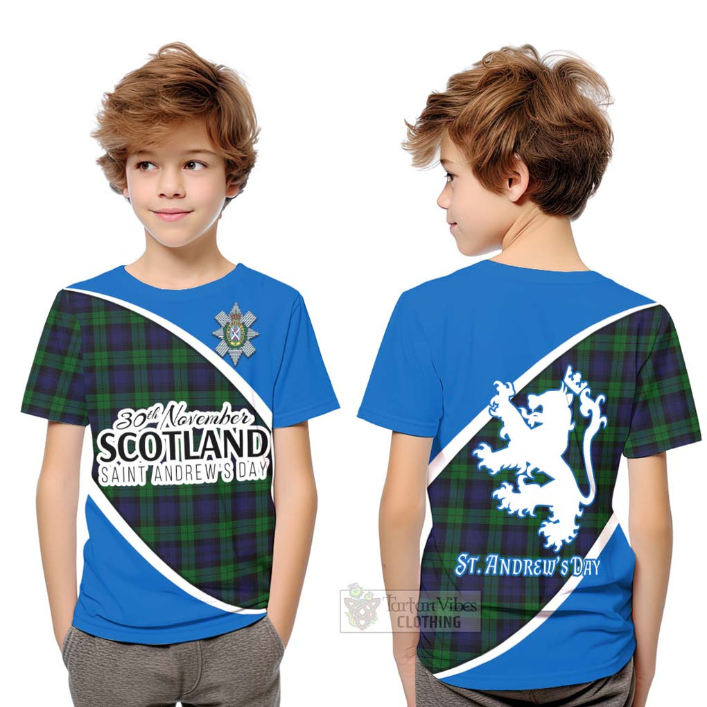 Tartan Vibes Clothing Black Watch Family Crest Tartan Kid T-Shirt Celebrate Saint Andrew's Day in Style