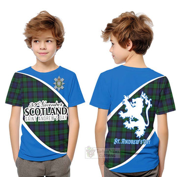 Black Watch Family Crest Tartan Kid T-Shirt Celebrate Saint Andrew's Day in Style