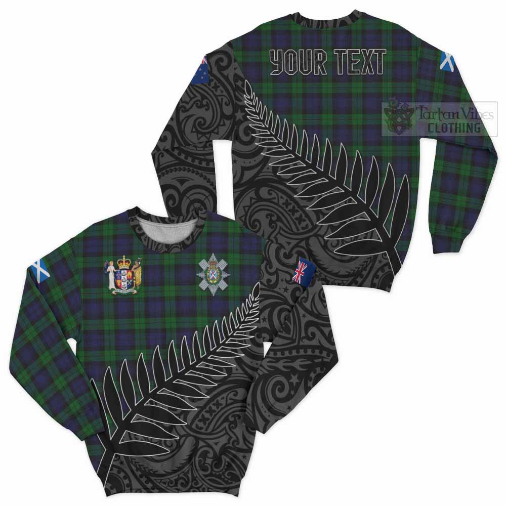 Tartan Vibes Clothing Black Watch Crest Tartan Sweatshirt with New Zealand Silver Fern Half Style