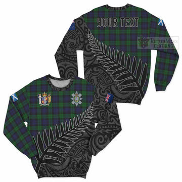 Black Watch Crest Tartan Sweatshirt with New Zealand Silver Fern Half Style