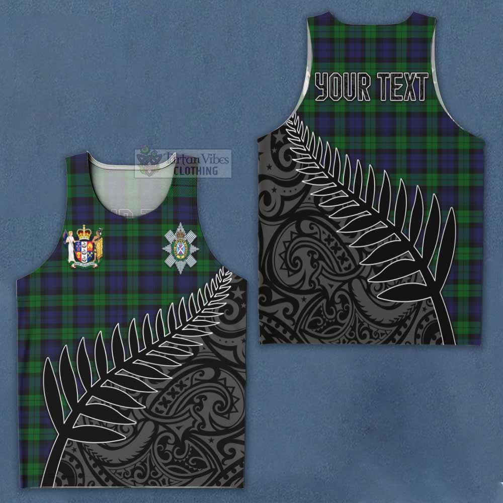 Tartan Vibes Clothing Black Watch Crest Tartan Men's Tank Top with New Zealand Silver Fern Half Style