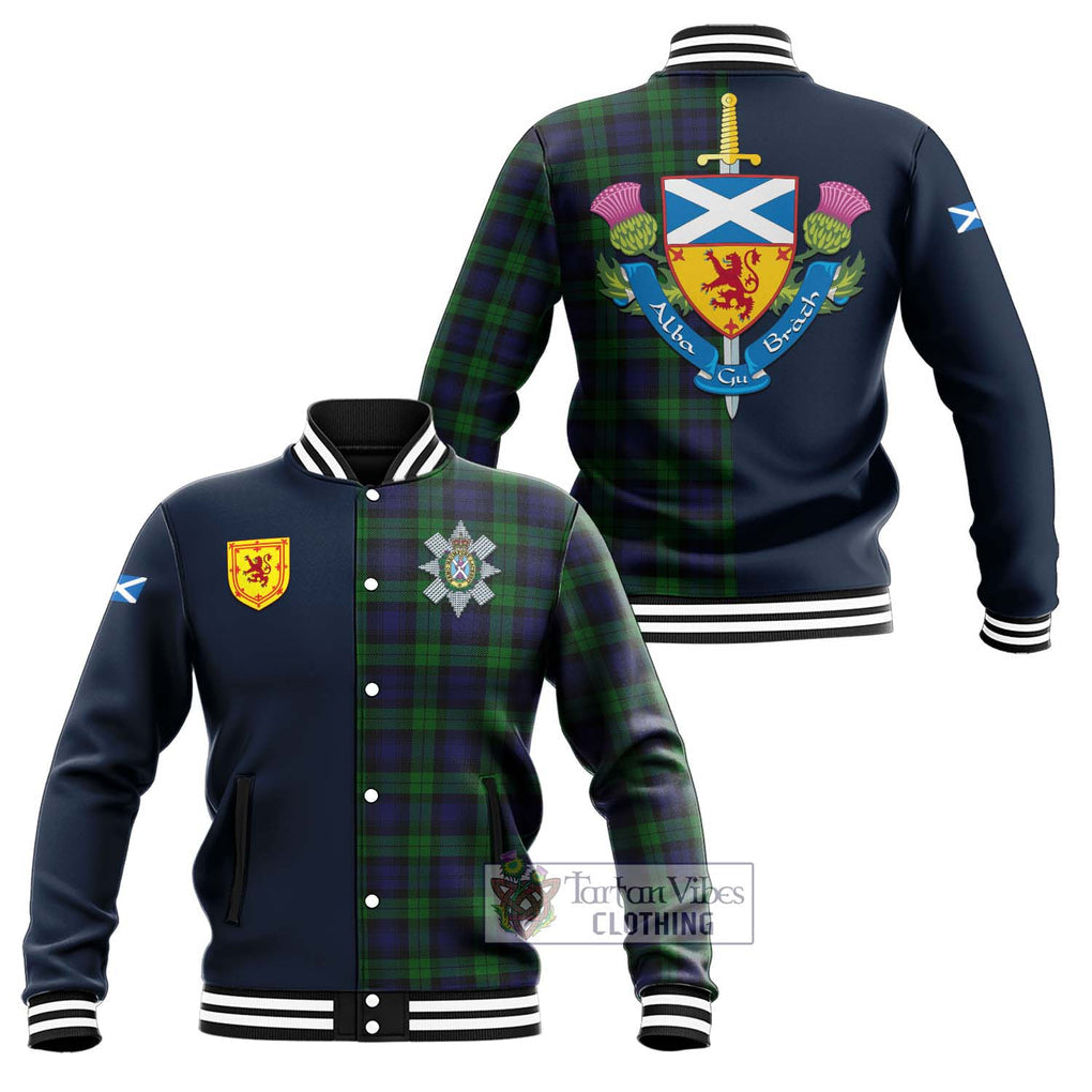 Tartan Vibes Clothing Black Watch Tartan Baseball Jacket with Scottish Lion Royal Arm Half Style