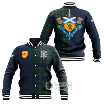 Black Watch Tartan Baseball Jacket Alba with Scottish Lion Royal Arm Half Style