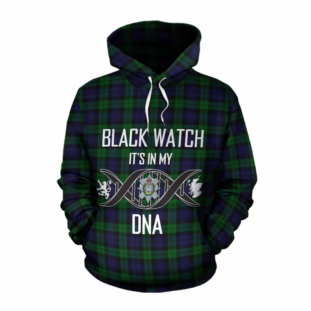 Tartan Vibes Clothing Black Watch Tartan Cotton Hoodie with Family Crest DNA In Me Style