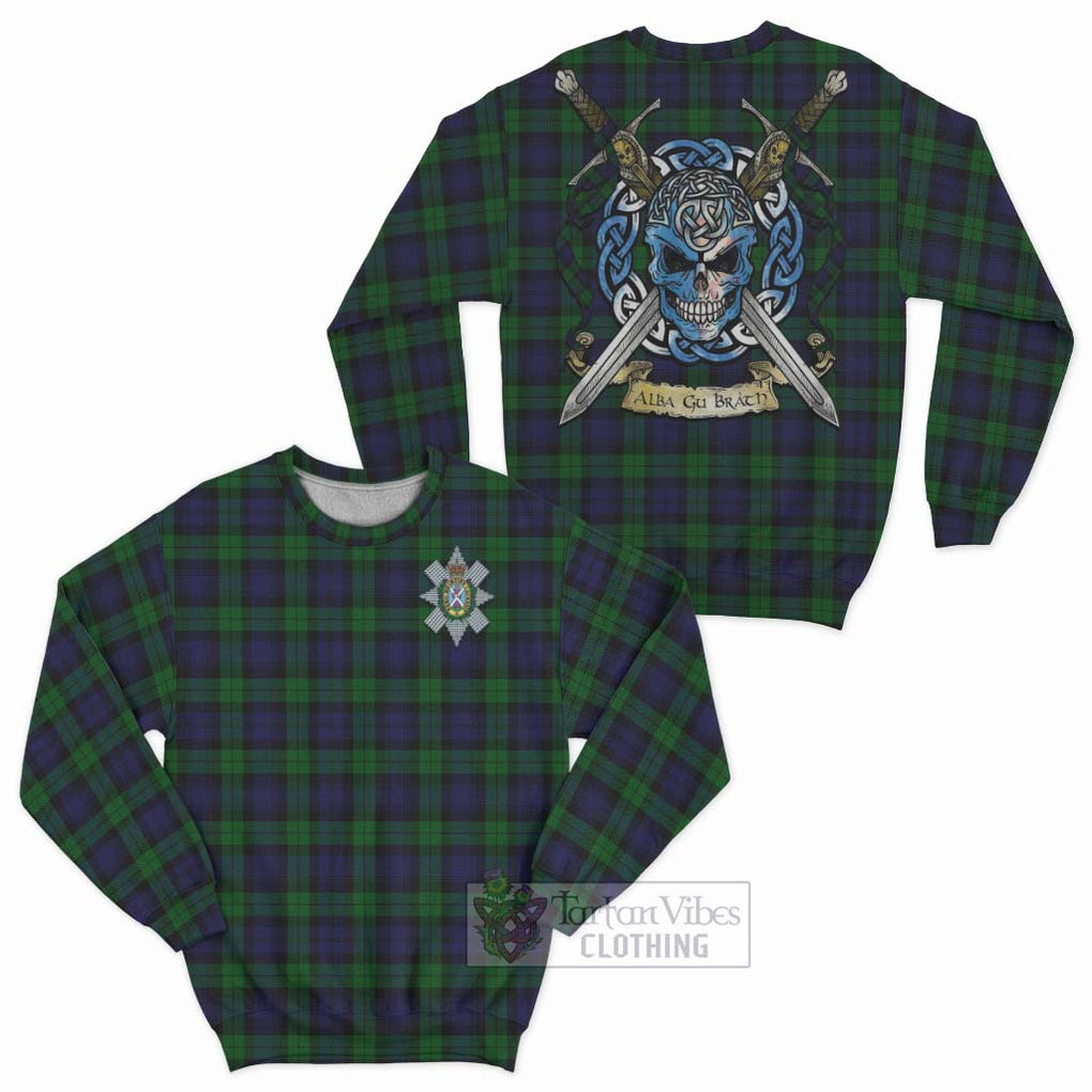 Tartan Vibes Clothing Black Watch Tartan Sweatshirt with Family Crest Celtic Skull Style