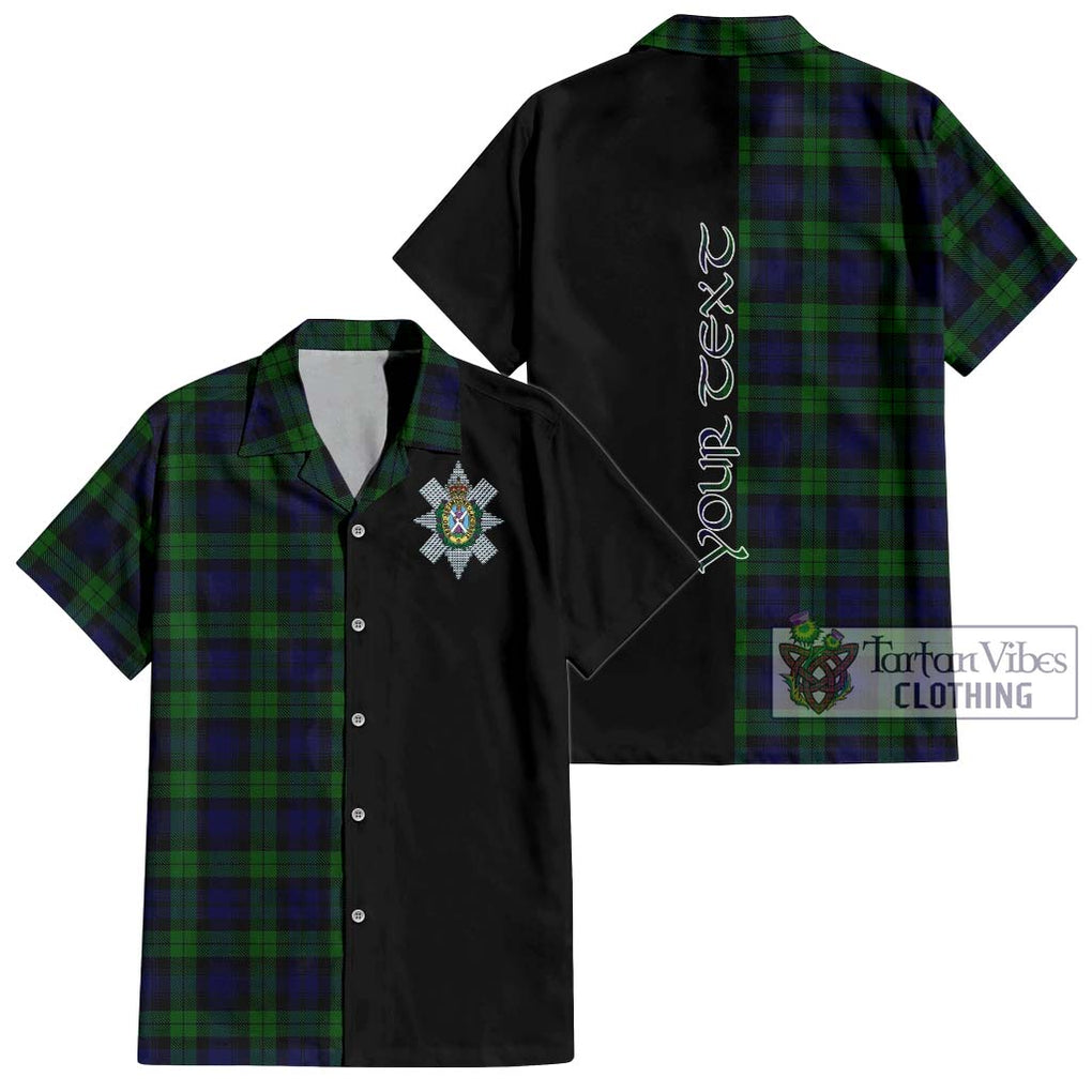 Black Watch Tartan Short Sleeve Button Shirt with Family Crest and Half Of Me Style Kid - Tartanvibesclothing Shop