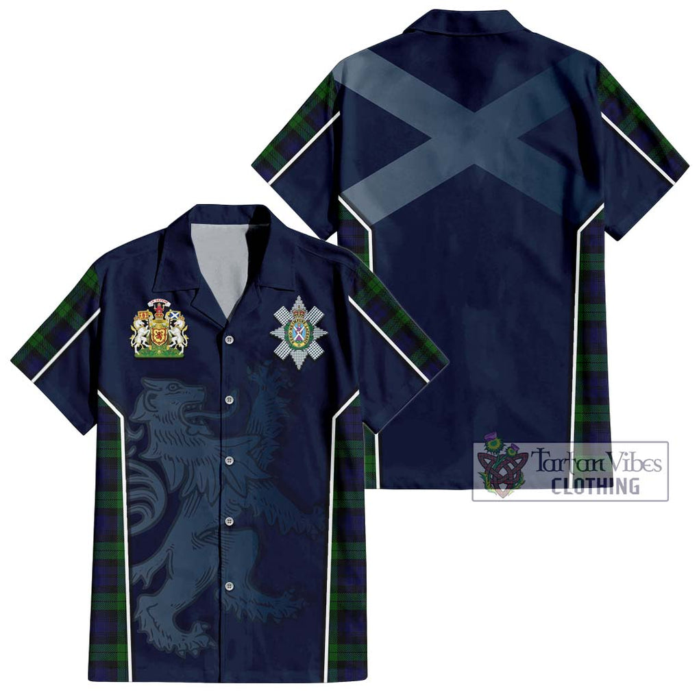 Black Watch Tartan Short Sleeve Button Shirt with Family Crest and Lion Rampant Vibes Sport Style Kid - Tartan Vibes Clothing