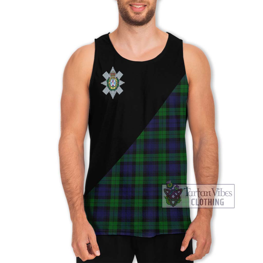 Tartan Vibes Clothing Black Watch Tartan Men's Tank Top with Family Crest and Military Logo Style