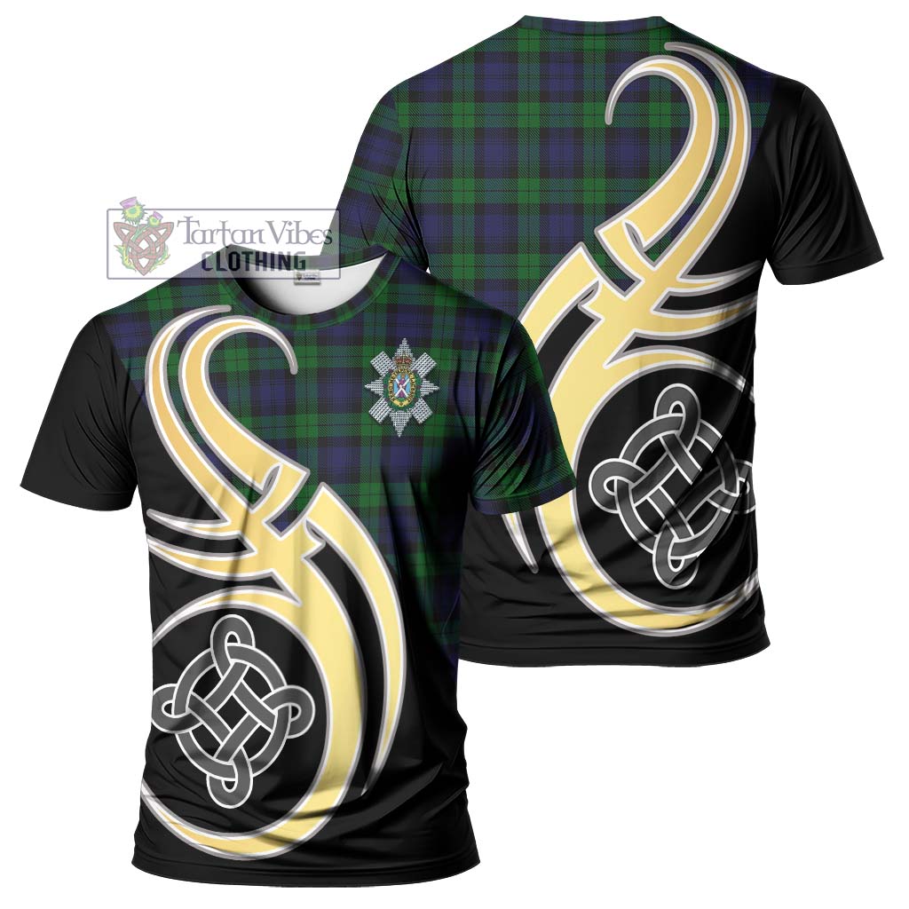 Tartan Vibes Clothing Black Watch Tartan T-Shirt with Family Crest and Celtic Symbol Style