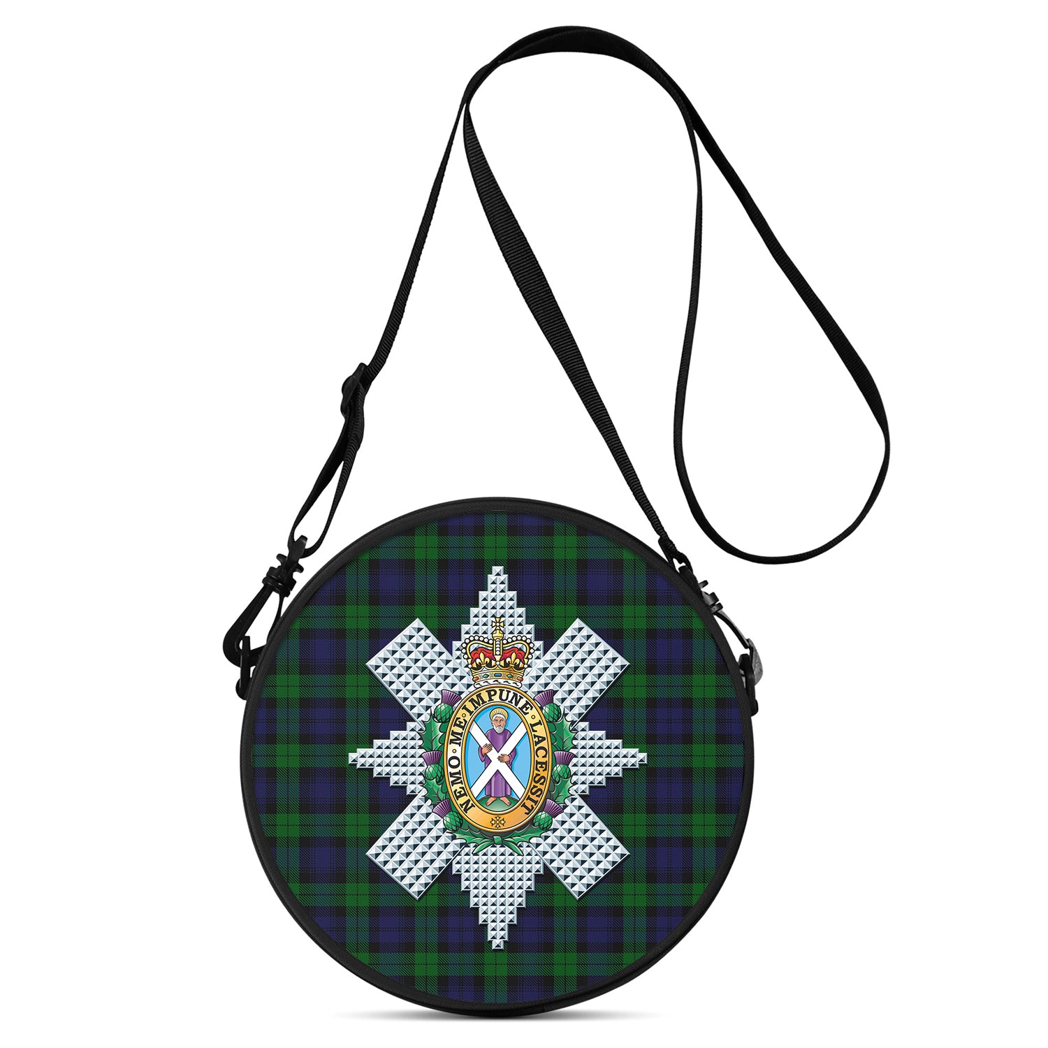 Black Watch Tartan Round Satchel Bags with Family Crest One Size 9*9*2.7 inch - Tartanvibesclothing