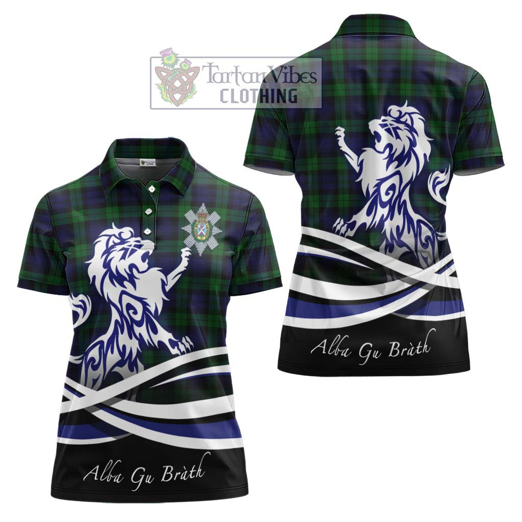 Black Watch Tartan Women's Polo Shirt with Alba Gu Brath Regal Lion Emblem Women - Tartanvibesclothing Shop