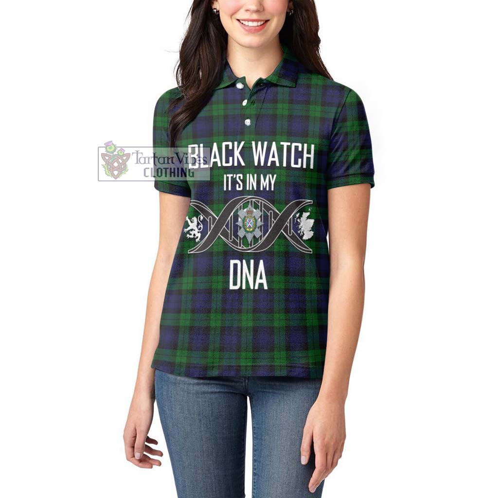 Black Watch Tartan Women's Polo Shirt with Family Crest DNA In Me Style Women - Tartanvibesclothing Shop