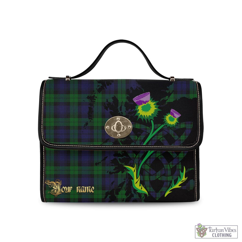 Tartan Vibes Clothing Black Watch Tartan Waterproof Canvas Bag with Scotland Map and Thistle Celtic Accents