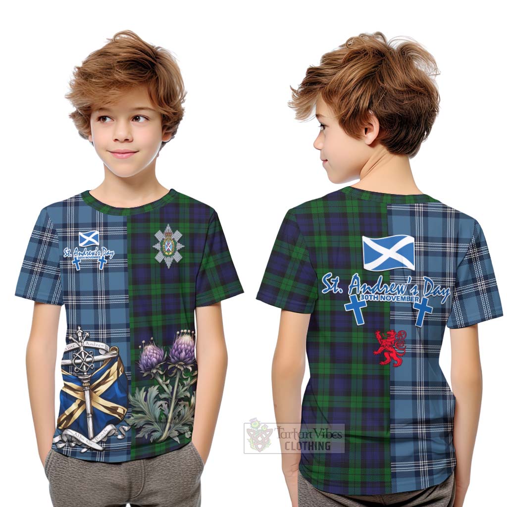 Tartan Vibes Clothing Black Watch Tartan Kid T-Shirt Happy St. Andrew's Day Half Tartan Style