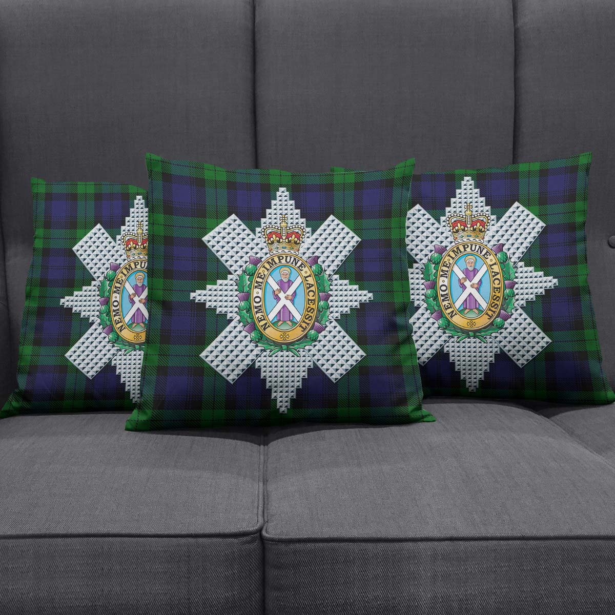 Black Watch Tartan Pillow Cover with Family Crest Square Pillow Cover - Tartanvibesclothing