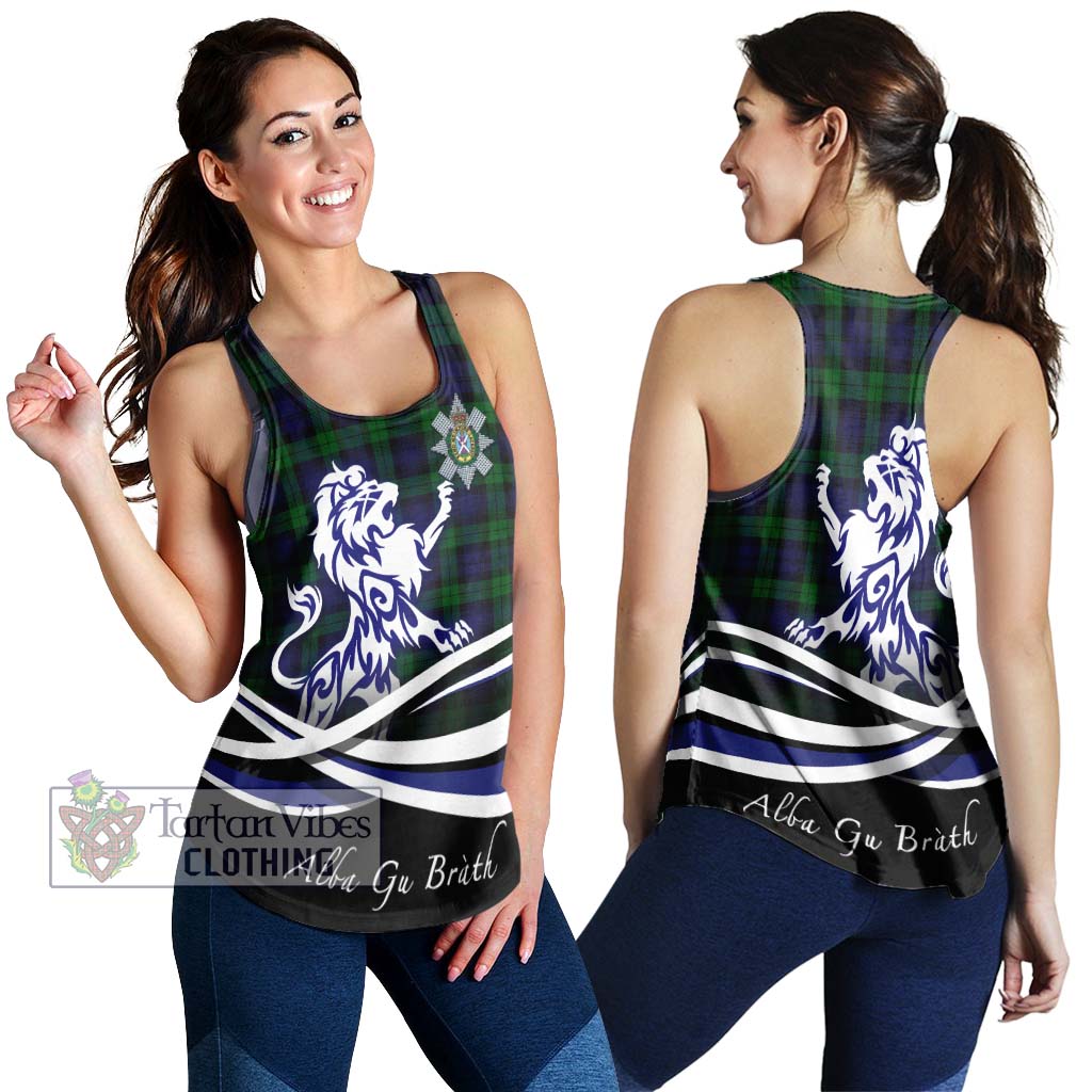 Tartan Vibes Clothing Black Watch Tartan Women's Racerback Tanks with Alba Gu Brath Regal Lion Emblem