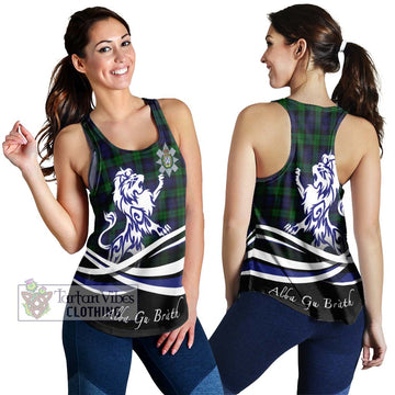 Black Watch Tartan Women's Racerback Tanks with Alba Gu Brath Regal Lion Emblem