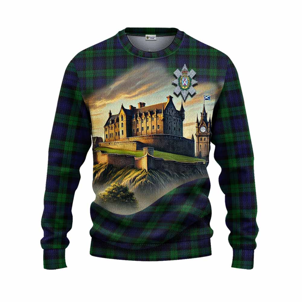 Black Watch Tartan Family Crest Knitted Sweater with Scottish Ancient Castle Style Unisex - Tartan Vibes Clothing