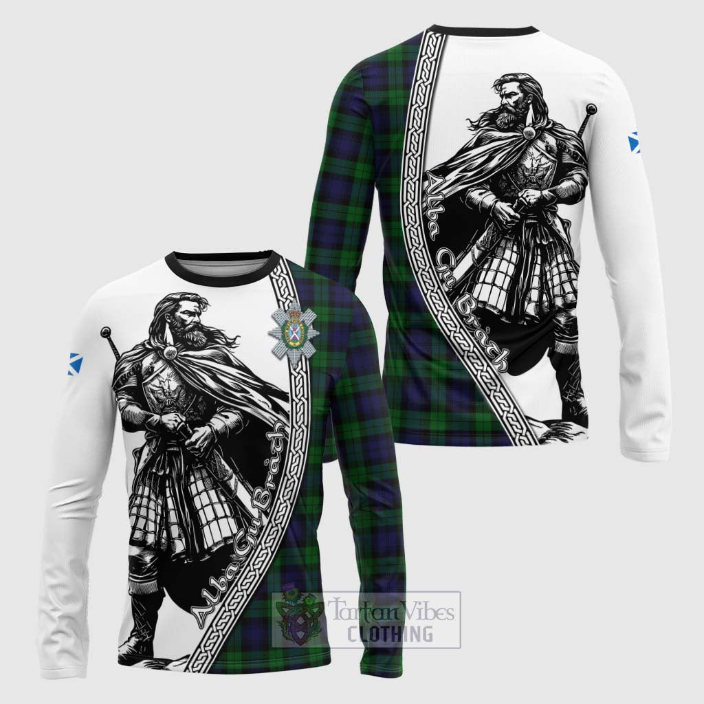 Tartan Vibes Clothing Black Watch Tartan Clan Crest Long Sleeve T-Shirt with Highlander Warrior Celtic Style