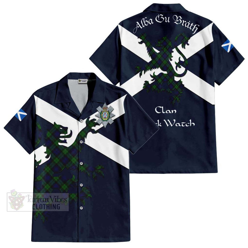 Tartan Vibes Clothing Black Watch Tartan Lion Rampant Short Sleeve Button Shirt – Proudly Display Your Heritage with Alba Gu Brath and Clan Name