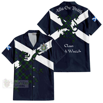 Black Watch Tartan Lion Rampant Short Sleeve Button Shirt  Proudly Display Your Heritage with Alba Gu Brath and Clan Name